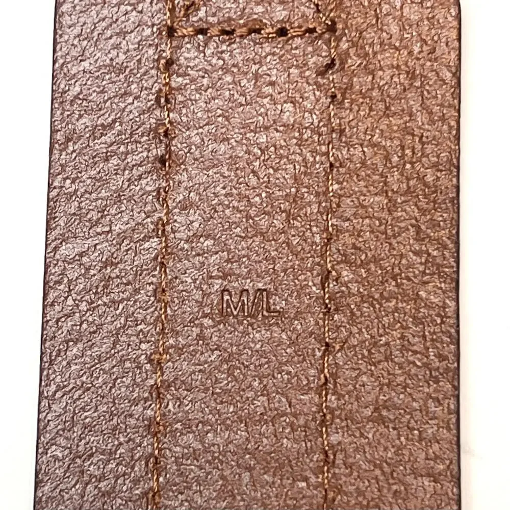 J. Crew Brown Leather Wide Waist Belt Gold Tone Buckle Size M/L